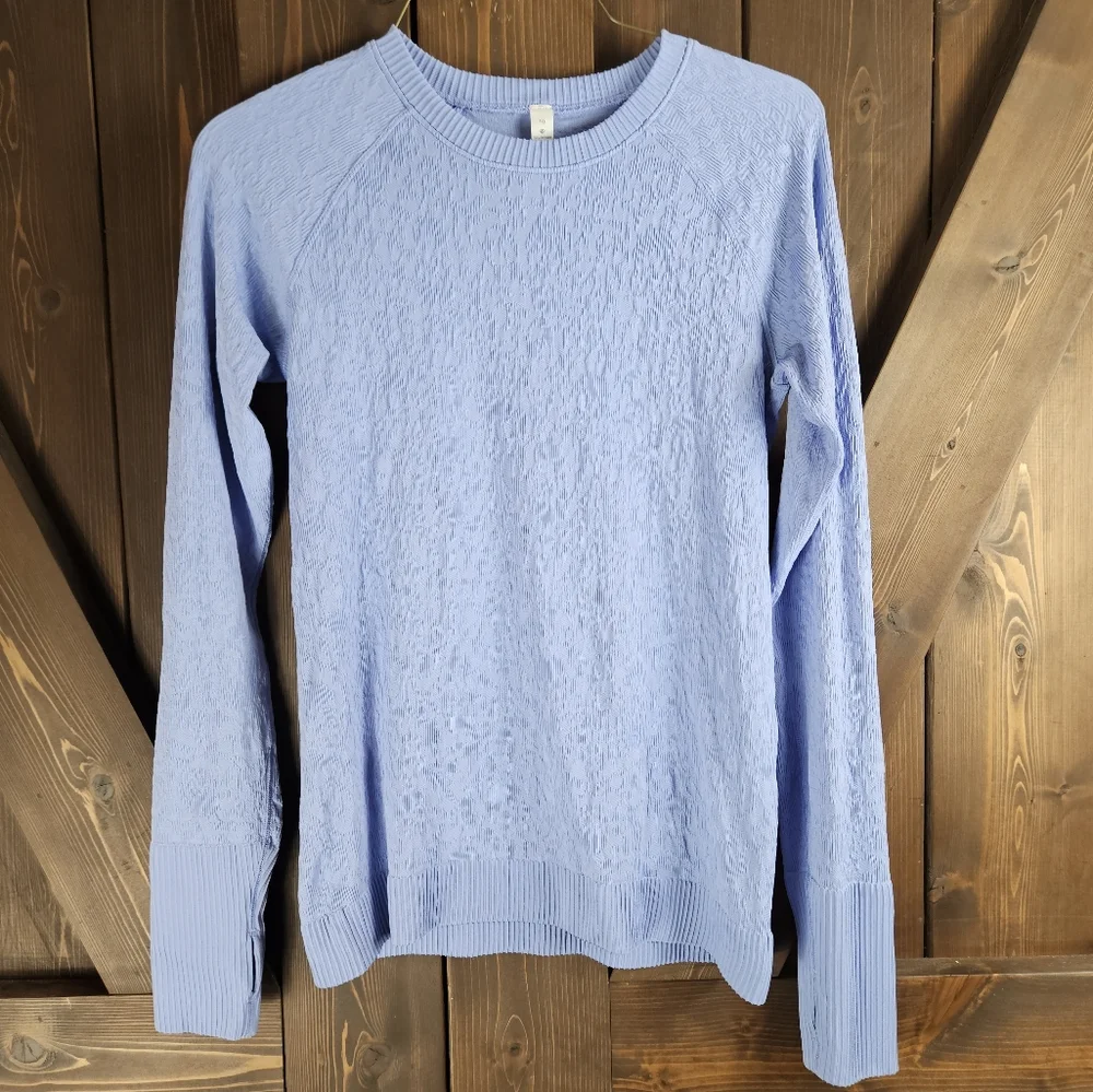 Lululemon Rest Less Pullover Hydrangea Blue  Long Sleeve Ribbed Size 10 - Picture 3 of 8